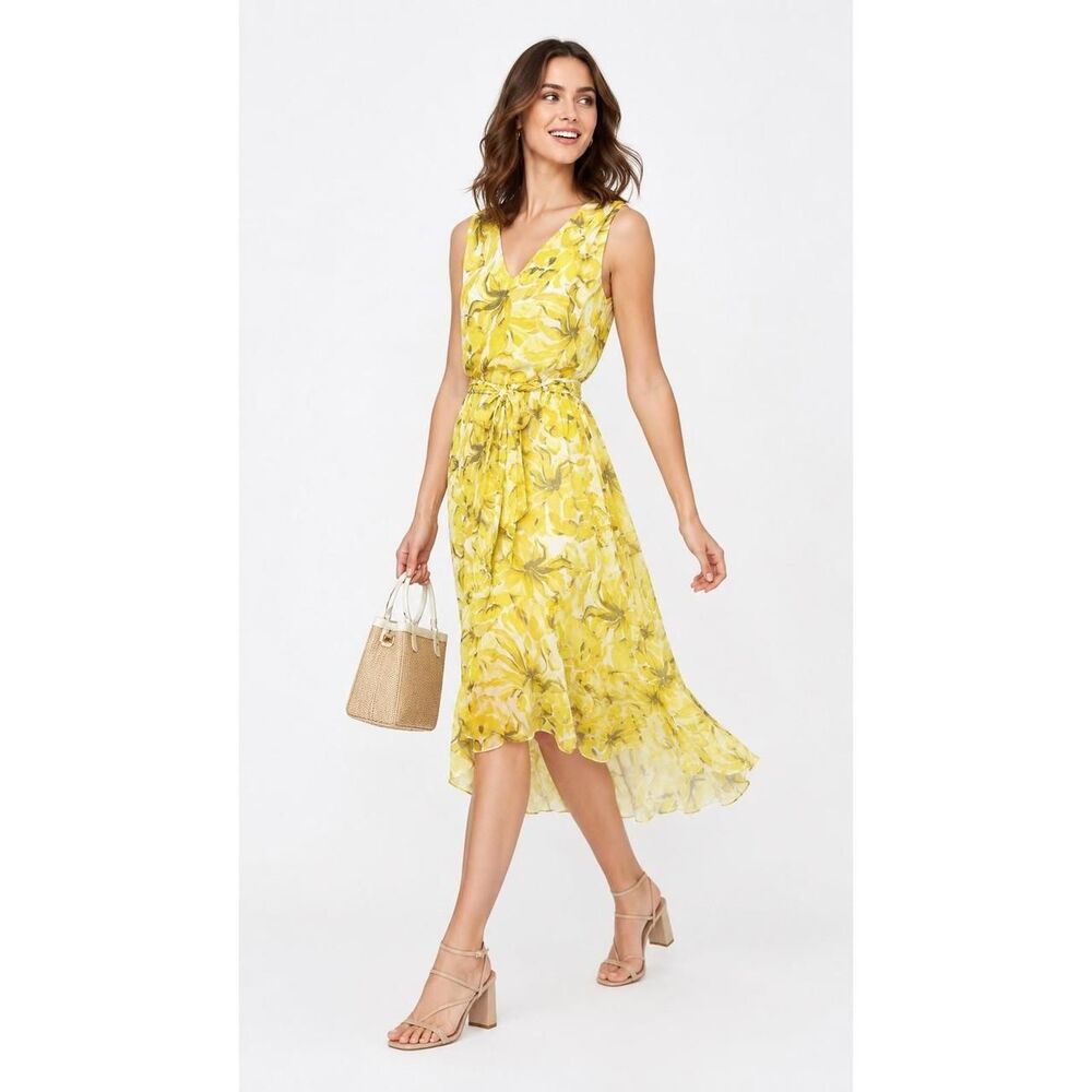 White House Black Market Yellow Floral Hi-Lo Midi Dress XS NWT